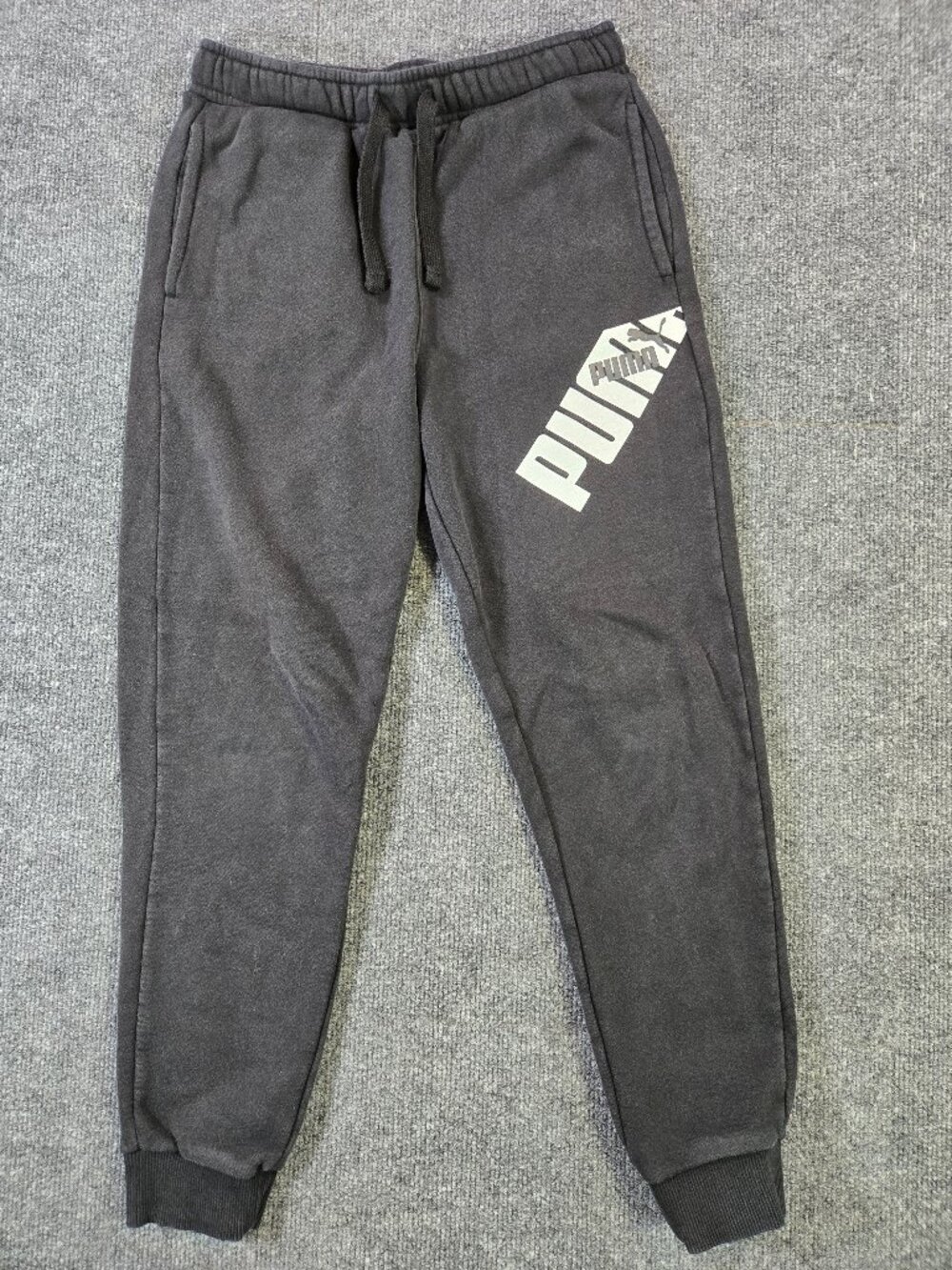 Puma Jogger Sweatpants Boys Youth L 14/16 Black Fleece Lined Athletic Logo